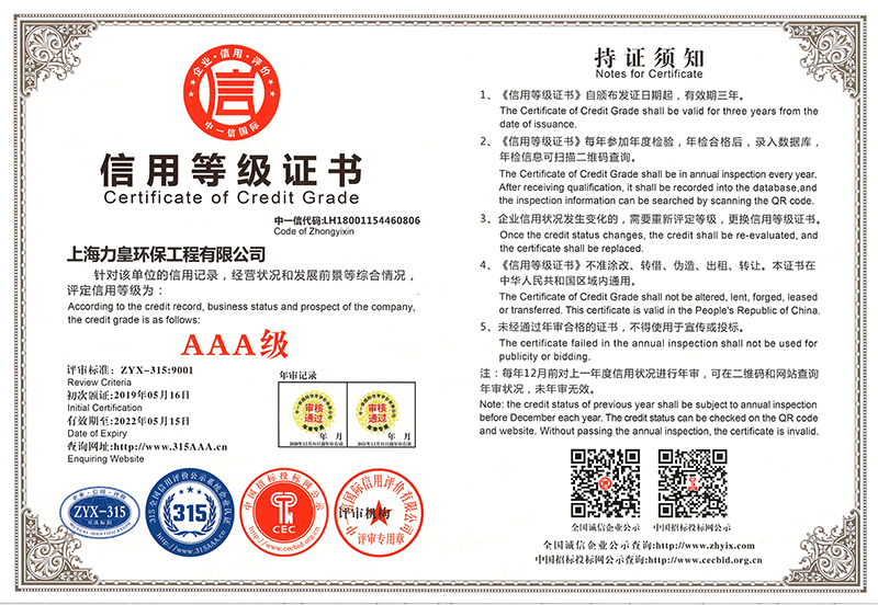Certificate of credit rating